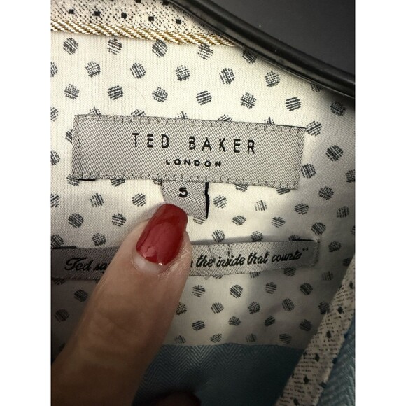 Ted Baker Mens Size 5 (LG) Blue Linen Cotton Button Up Long Sleeve Dress Shirt - Picture 4 of 9